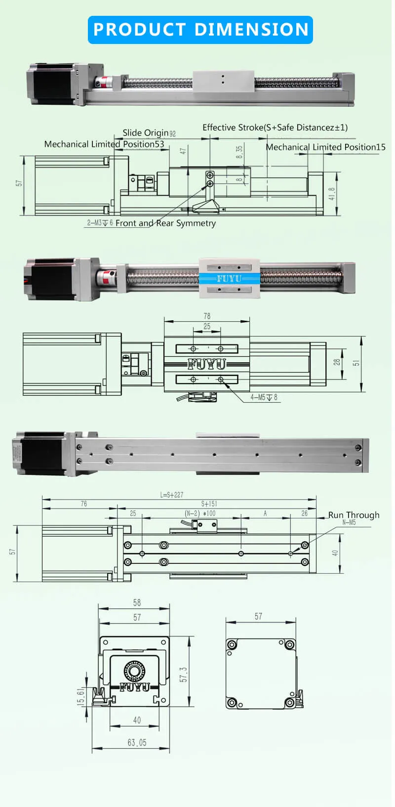 Mute Design Compact Structure Ball Screw Motorized Linear Guide Support Flip Load